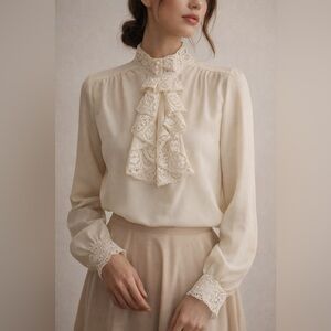 Vintage Act III Ivory Lace Victorian Blouse Romantic Cottagecore Size L